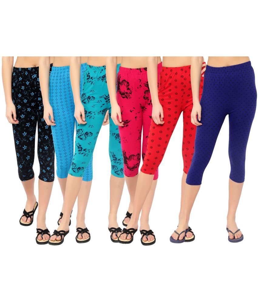     			Diaz Multi Cotton Lycra Printed Capri - Pack of 6