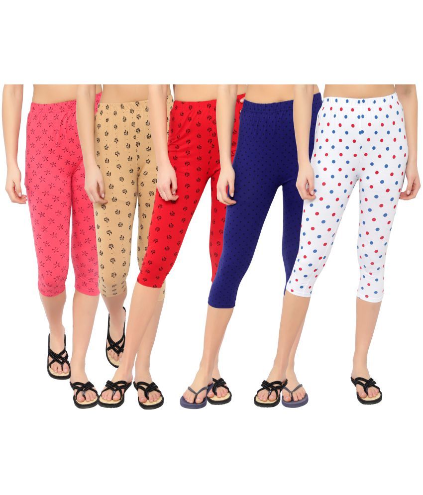     			Diaz Multi Cotton Lycra Printed Capri - Pack of 5