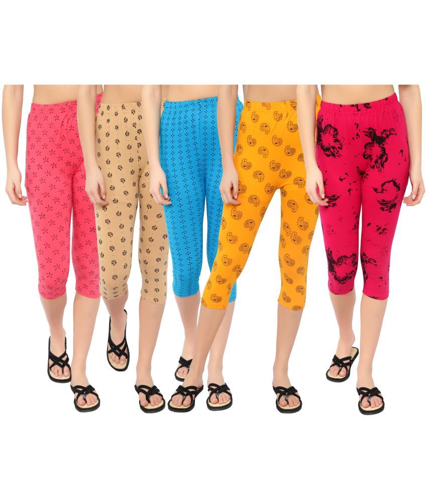     			Diaz Multi Cotton Lycra Printed Capri - Pack of 5