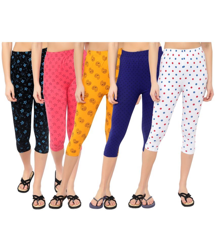     			Diaz Multi Cotton Lycra Printed Capri - Pack of 5