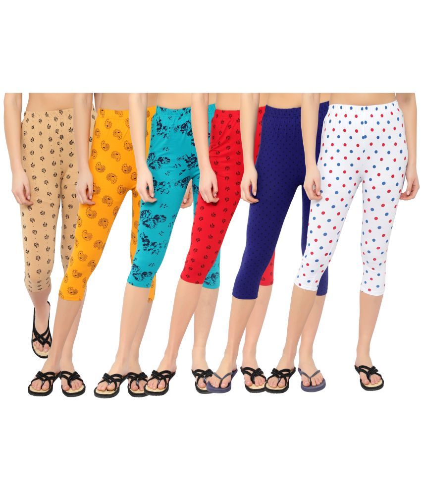     			Diaz Multi Cotton Lycra Printed Capri - Pack of 6