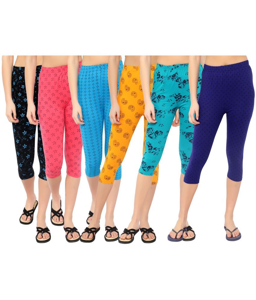     			Diaz Multi Cotton Lycra Printed Capri - Pack of 6