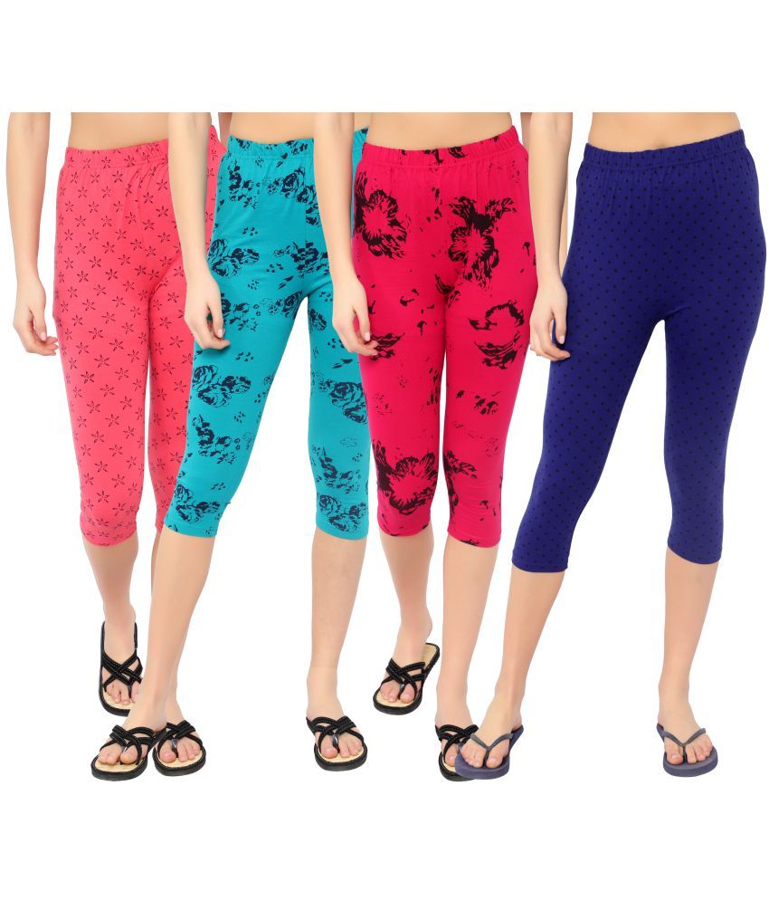     			Diaz Multi Cotton Lycra Printed Capri - Pack of 4