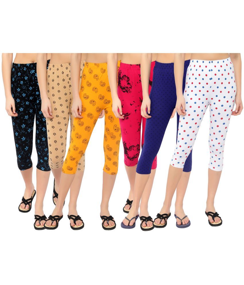     			Diaz Multi Cotton Lycra Printed Capri - Pack of 6