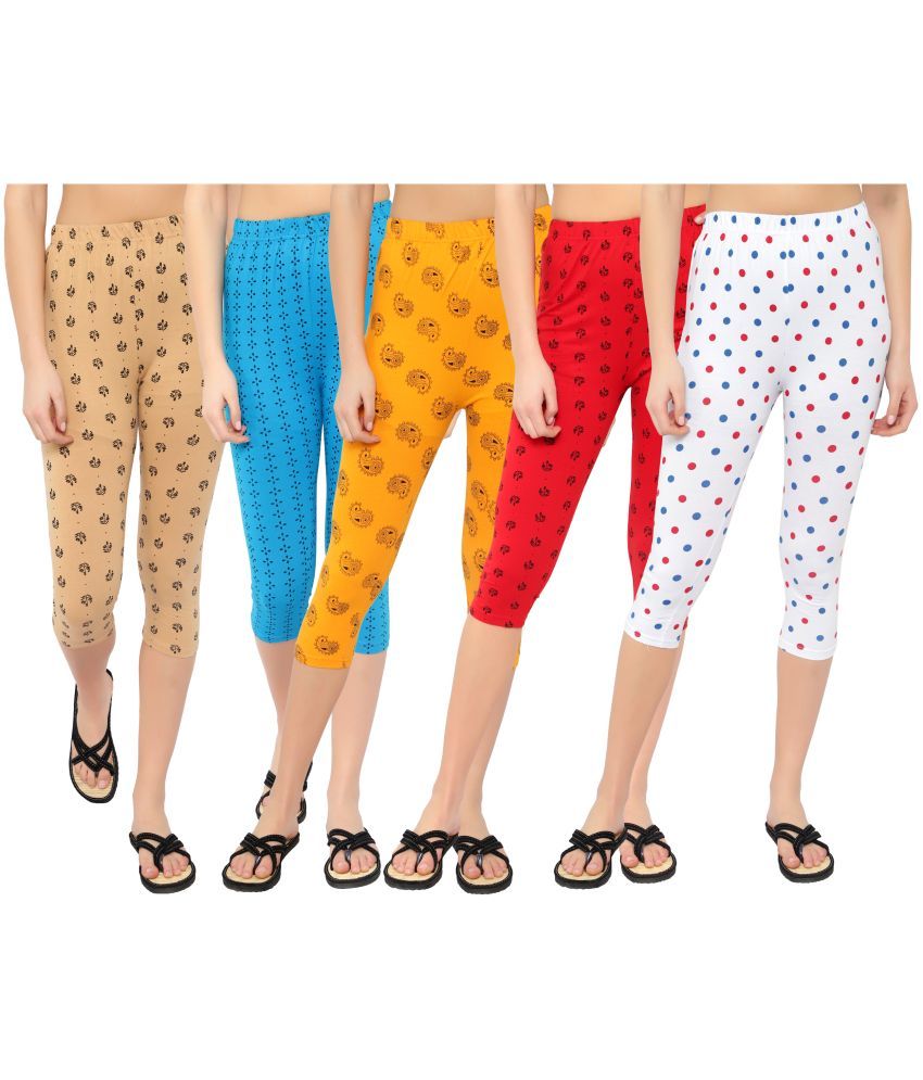     			Diaz Multi Cotton Lycra Printed Capri - Pack of 5