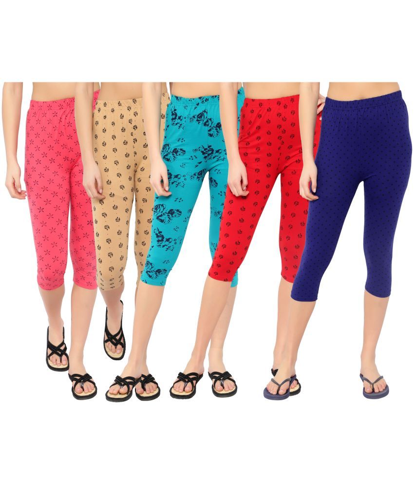     			Diaz Multi Cotton Lycra Printed Capri - Pack of 5