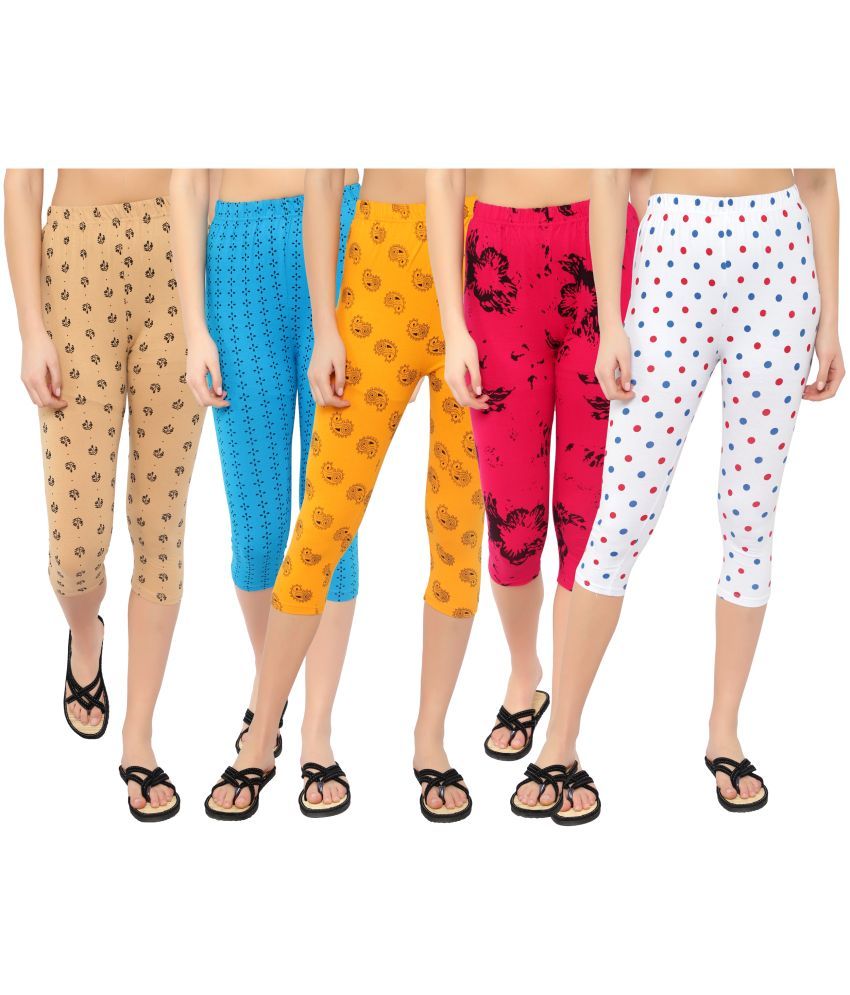     			Diaz Multi Cotton Lycra Printed Capri - Pack of 5