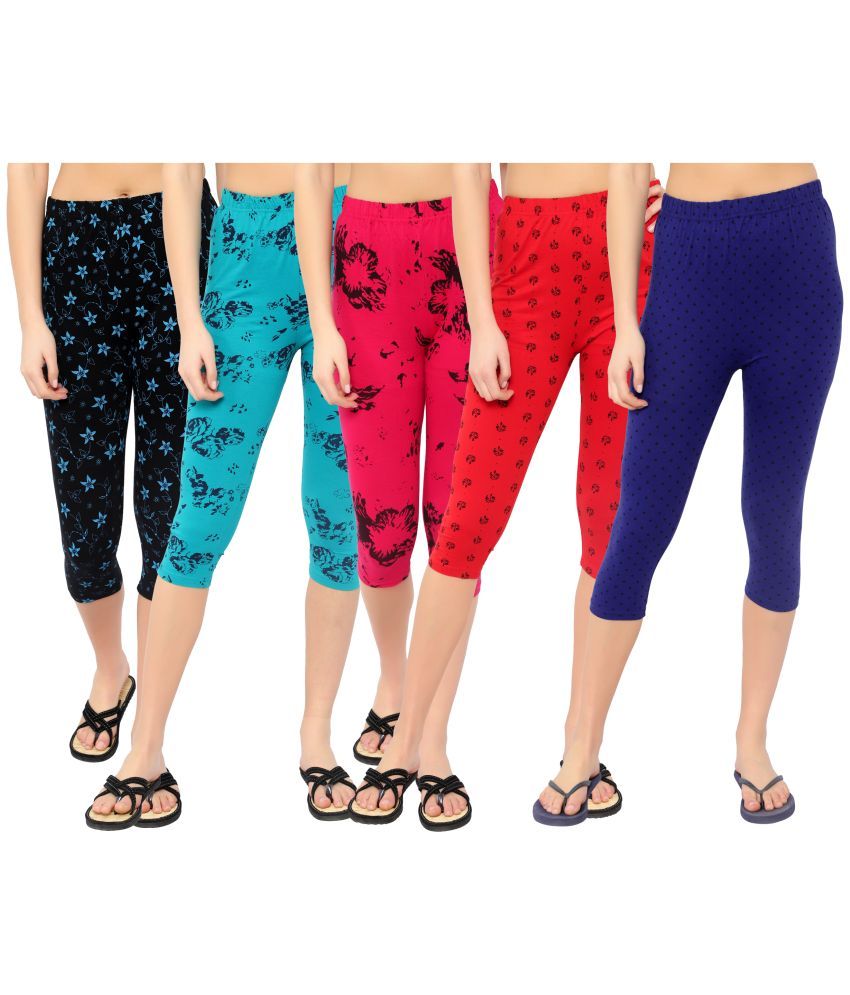     			Diaz Multi Cotton Lycra Printed Capri - Pack of 5