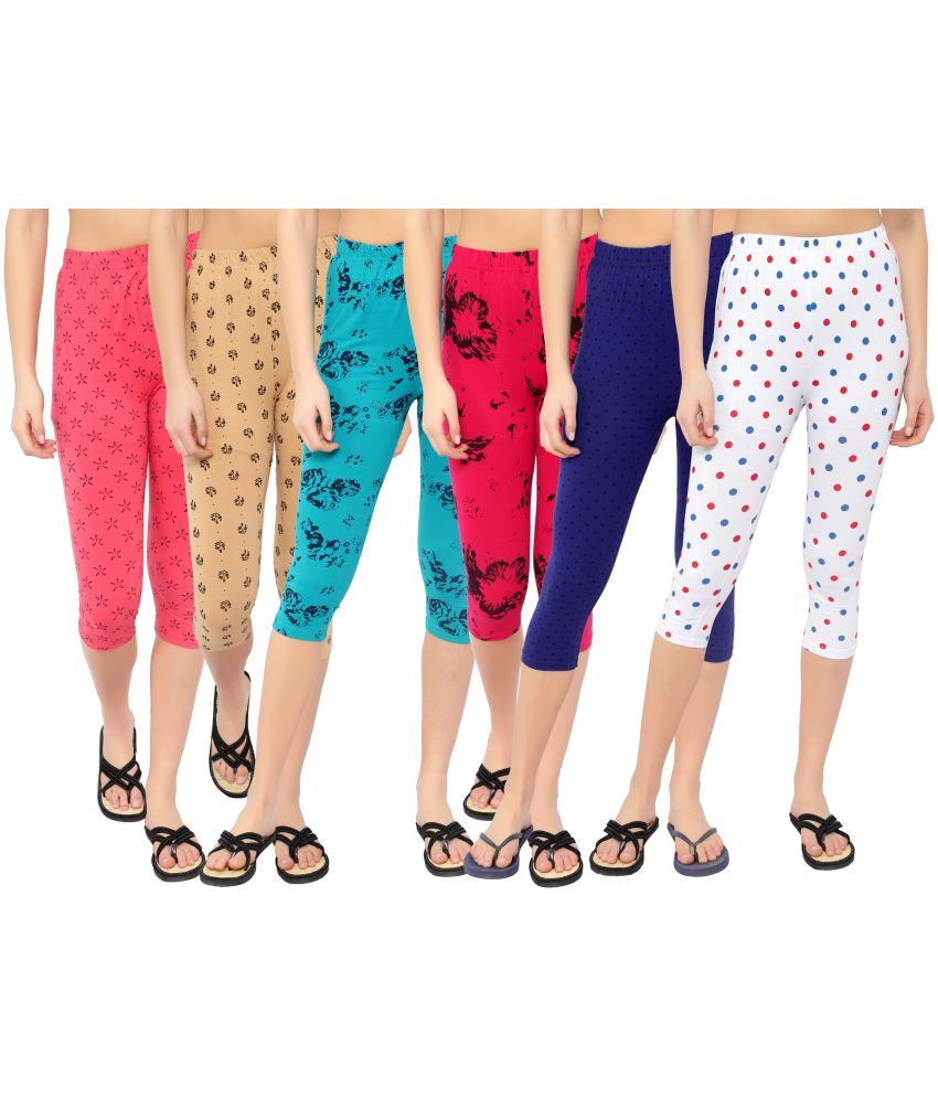     			Diaz Multi Cotton Lycra Printed Capri - Pack of 6