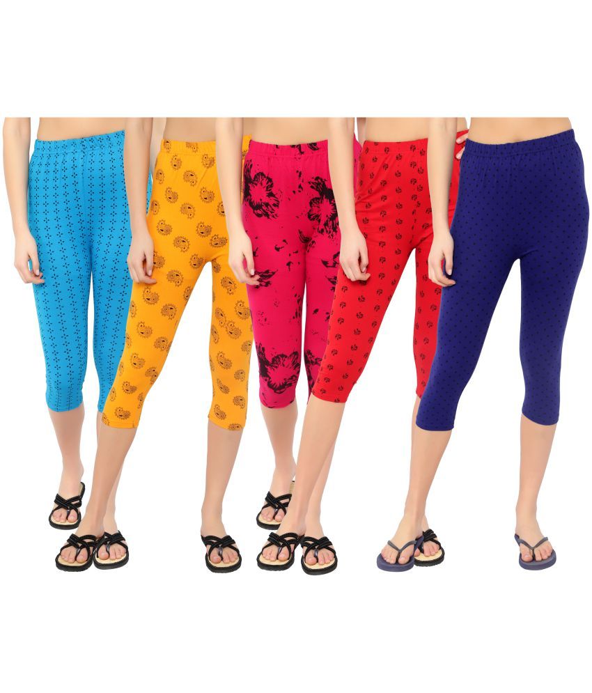     			Diaz Multi Cotton Lycra Printed Capri - Pack of 5