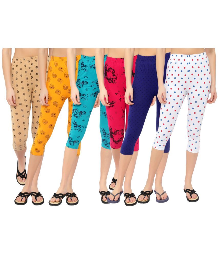     			Diaz Multi Cotton Lycra Printed Capri - Pack of 6