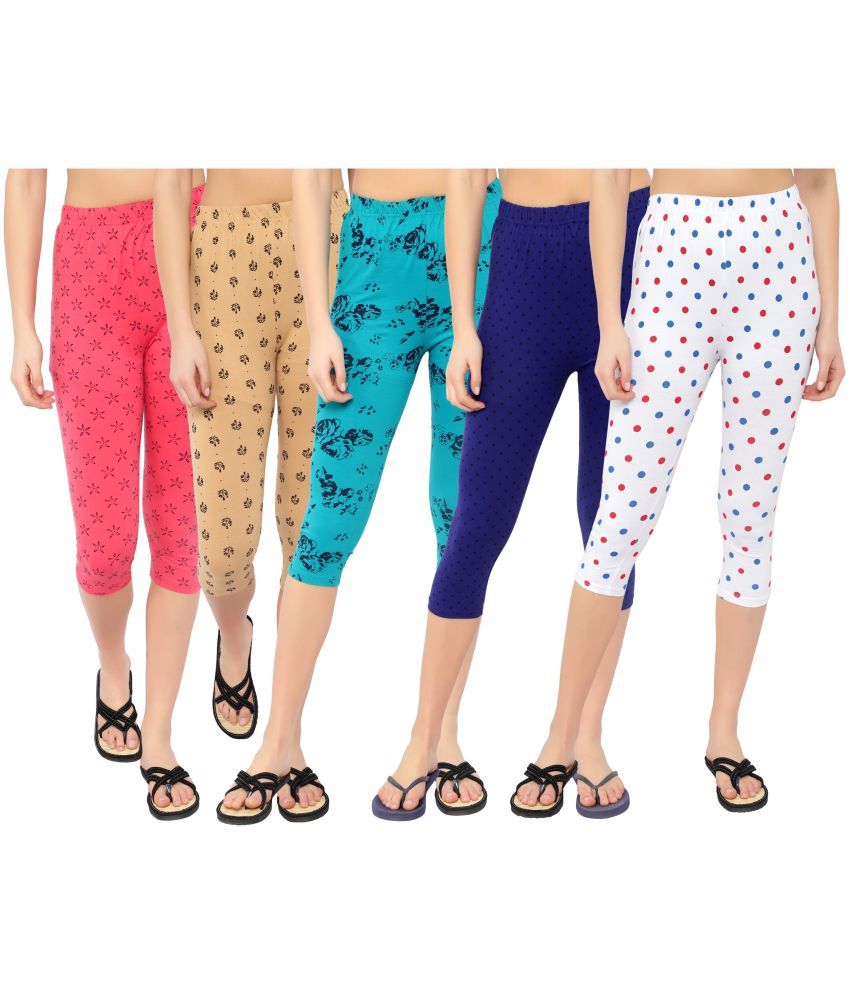     			Diaz Multi Cotton Lycra Printed Capri - Pack of 5