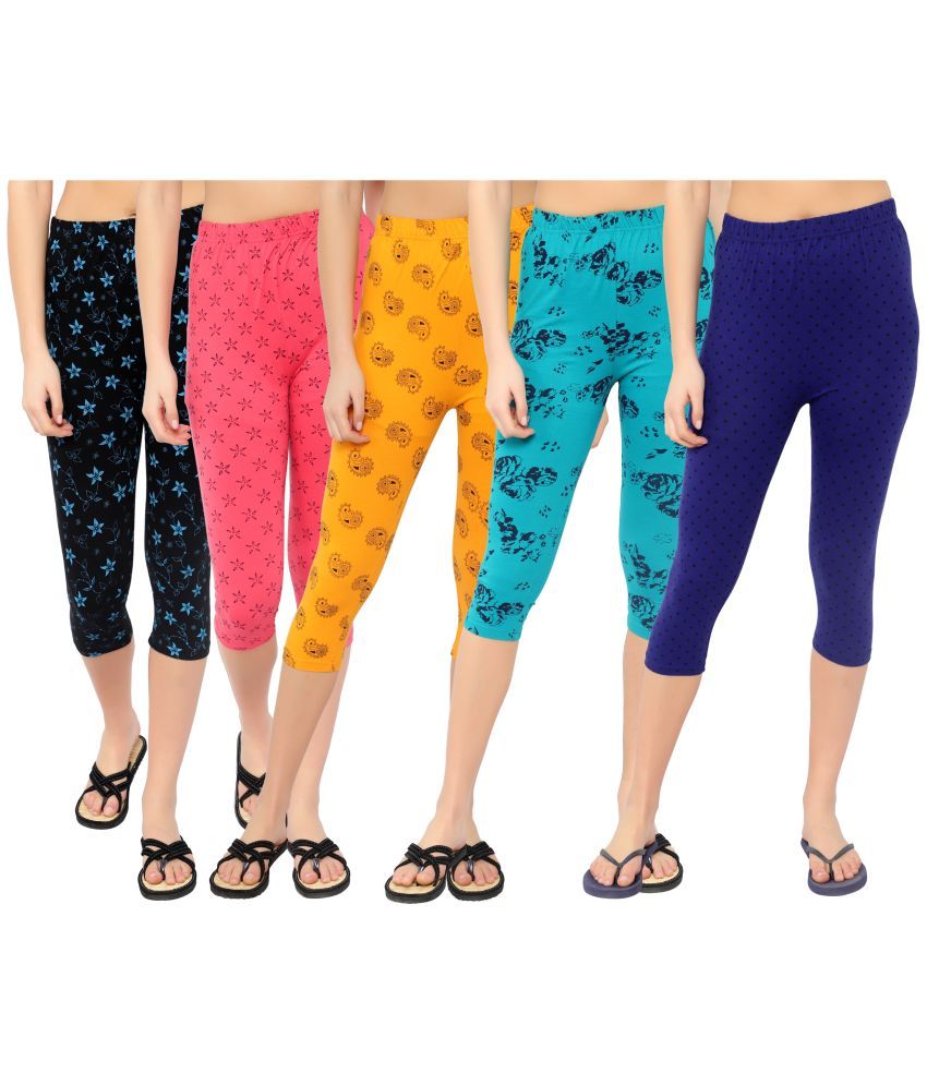     			Diaz Multi Cotton Lycra Printed Capri - Pack of 5