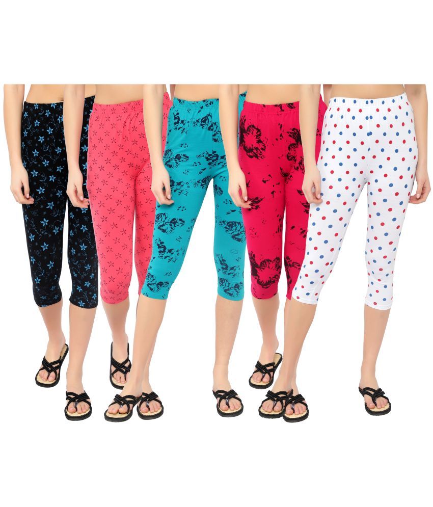     			Diaz Multi Cotton Lycra Printed Capri - Pack of 5