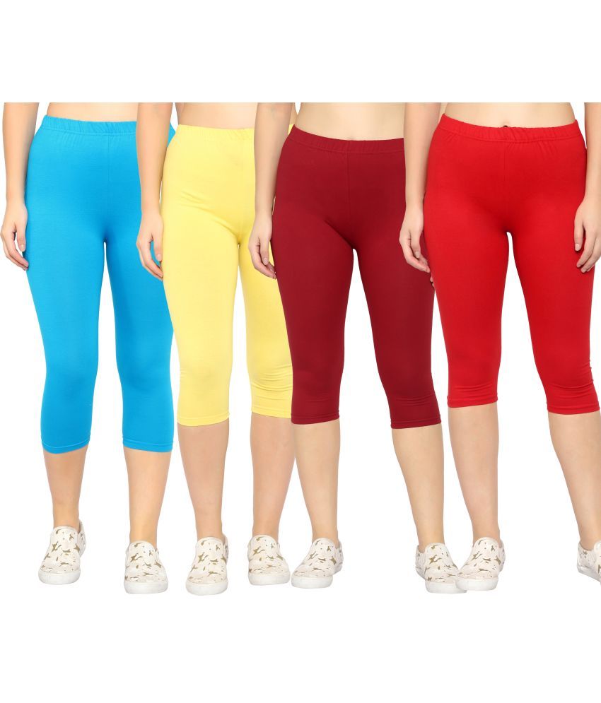     			Diaz Multi Cotton Lycra Solid Capri - Pack of 4