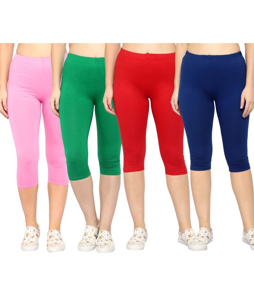     			Diaz Multi Cotton Lycra Solid Capri - Pack of 4