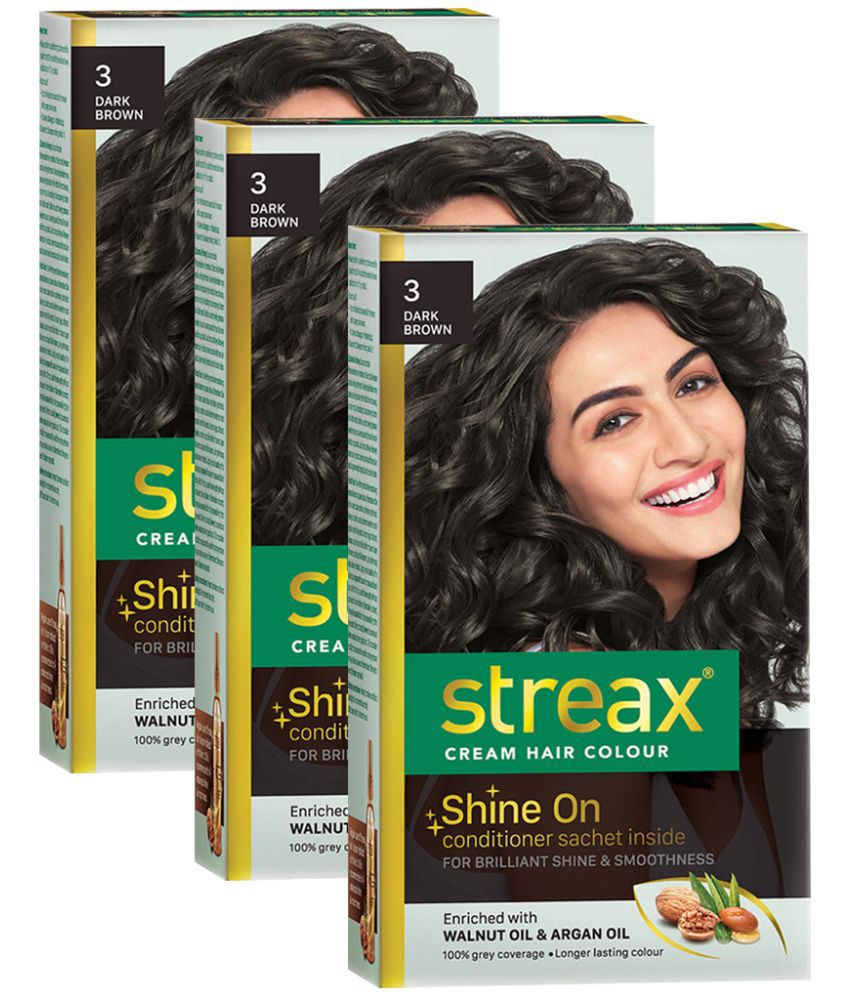 Streax Cream Permanent Hair Color Dark Brown 120 mL Pack of 3
