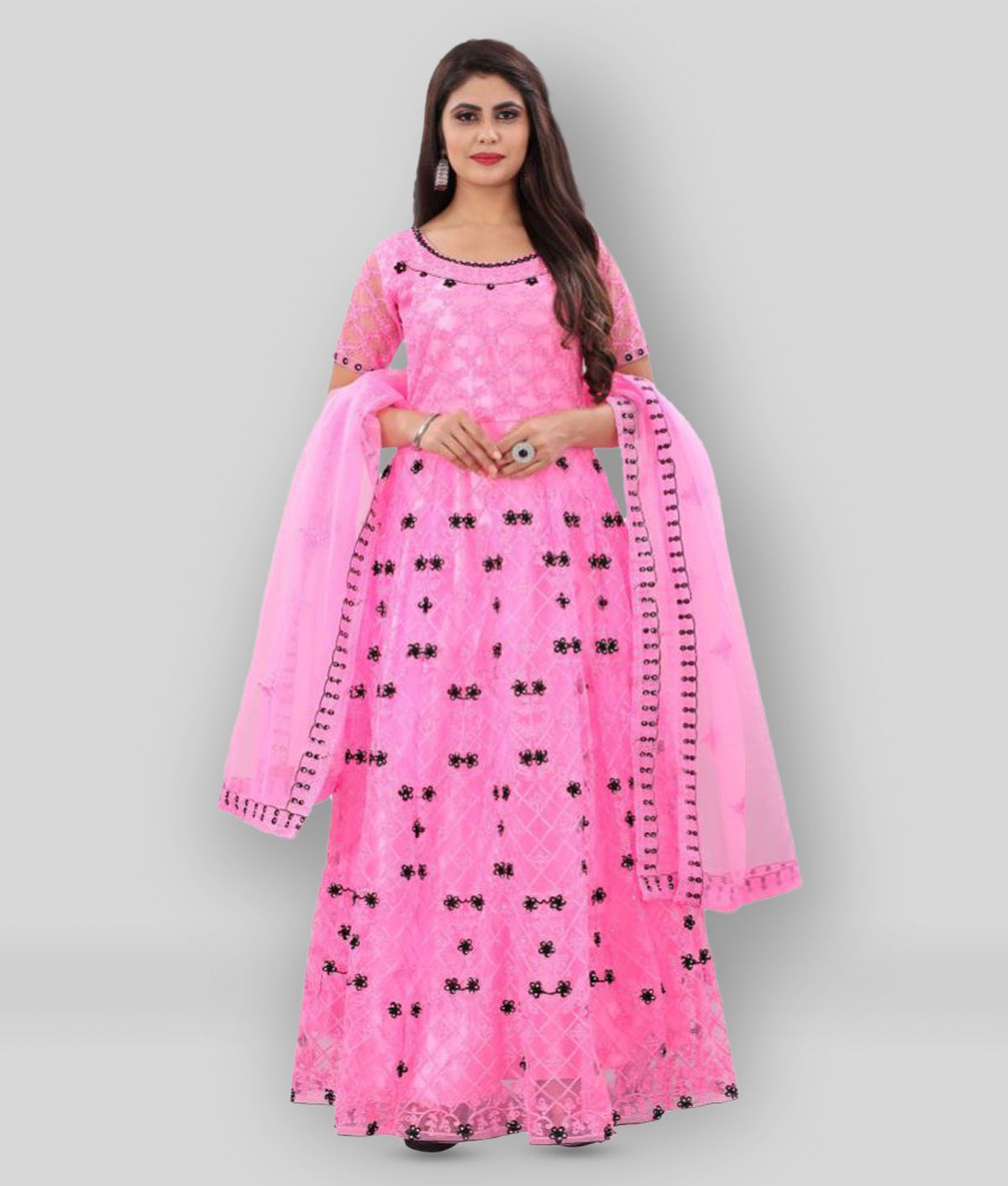     			Apnisha - Pink A-line Net Women's Stitched Ethnic Gown ( Pack of 1 )