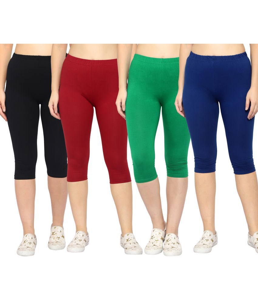     			Diaz Multi Cotton Lycra Solid Capri - Pack of 4