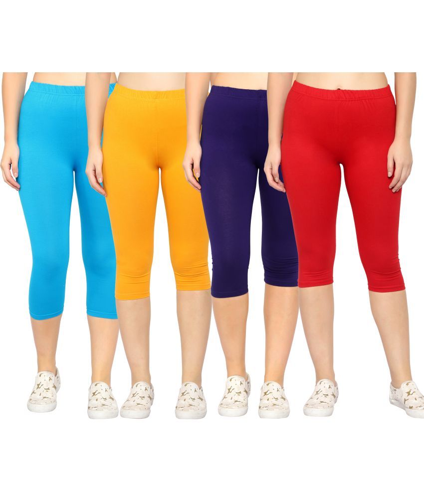     			Diaz Multi Cotton Lycra Solid Capri - Pack of 4