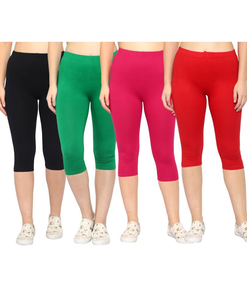     			Diaz Multi Cotton Lycra Solid Capri - Pack of 4