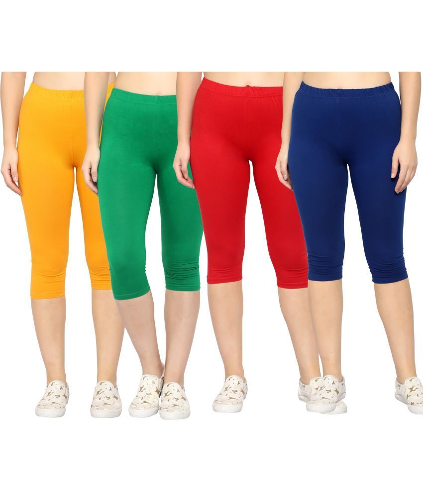     			Diaz Multi Cotton Lycra Solid Capri - Pack of 4