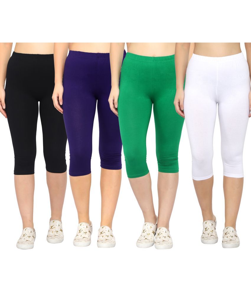     			Diaz Multi Cotton Lycra Solid Capri - Pack of 4