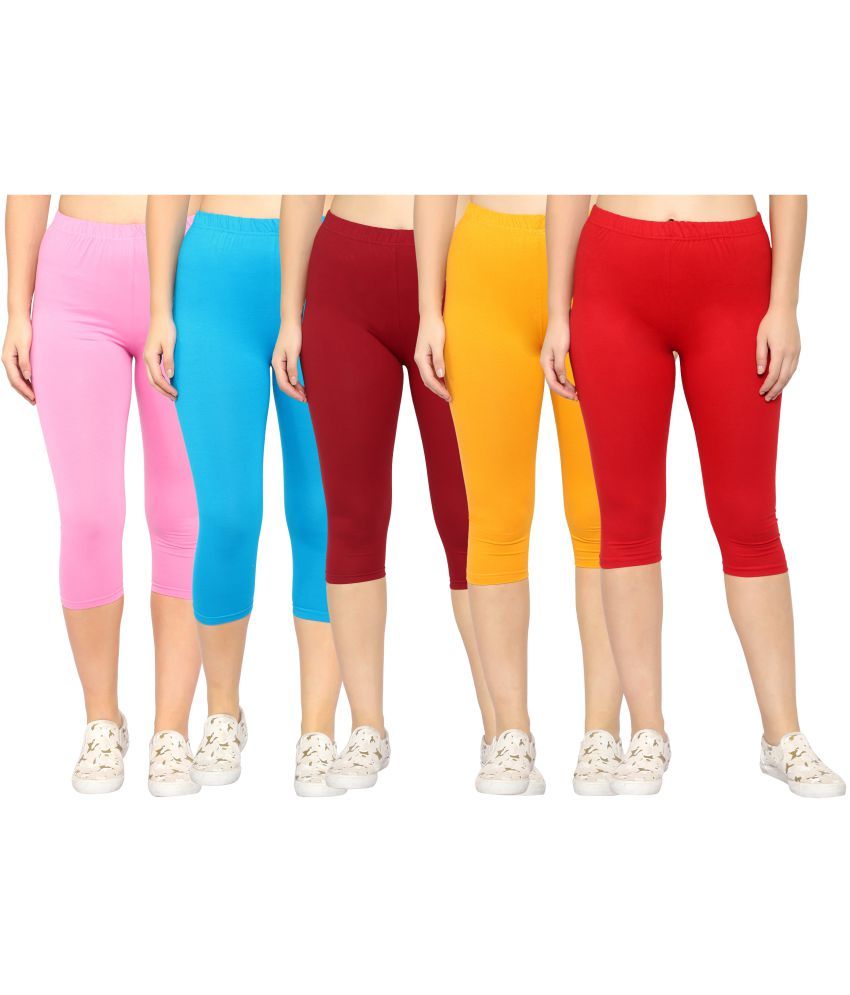     			Diaz Multi Cotton Lycra Solid Capri - Pack of 5