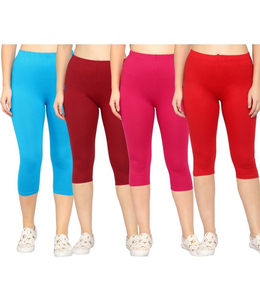     			Diaz Multi Cotton Lycra Solid Capri - Pack of 4