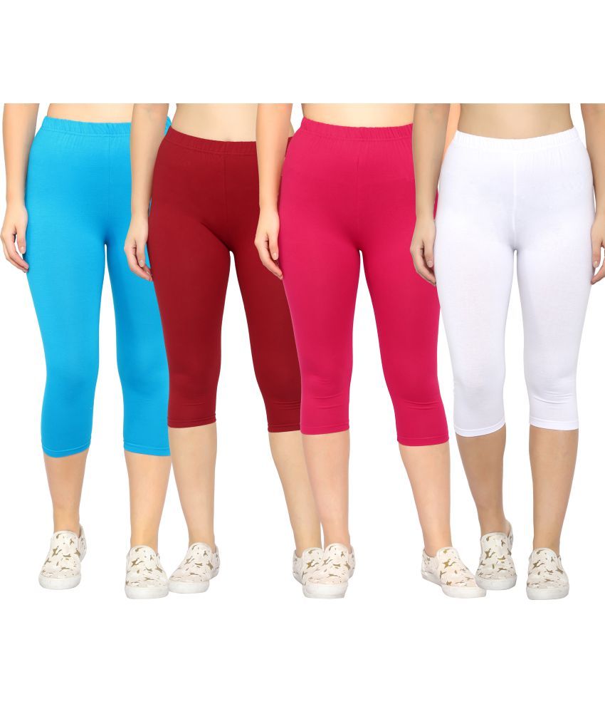     			Diaz Multi Cotton Lycra Solid Capri - Pack of 4