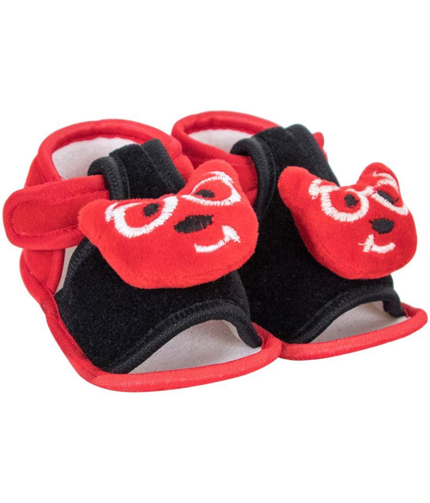     			Neska Moda 6 To 12 Months Baby Boys & Girls Teddy Face Velvet Sandal Booties (Red,Black,White)