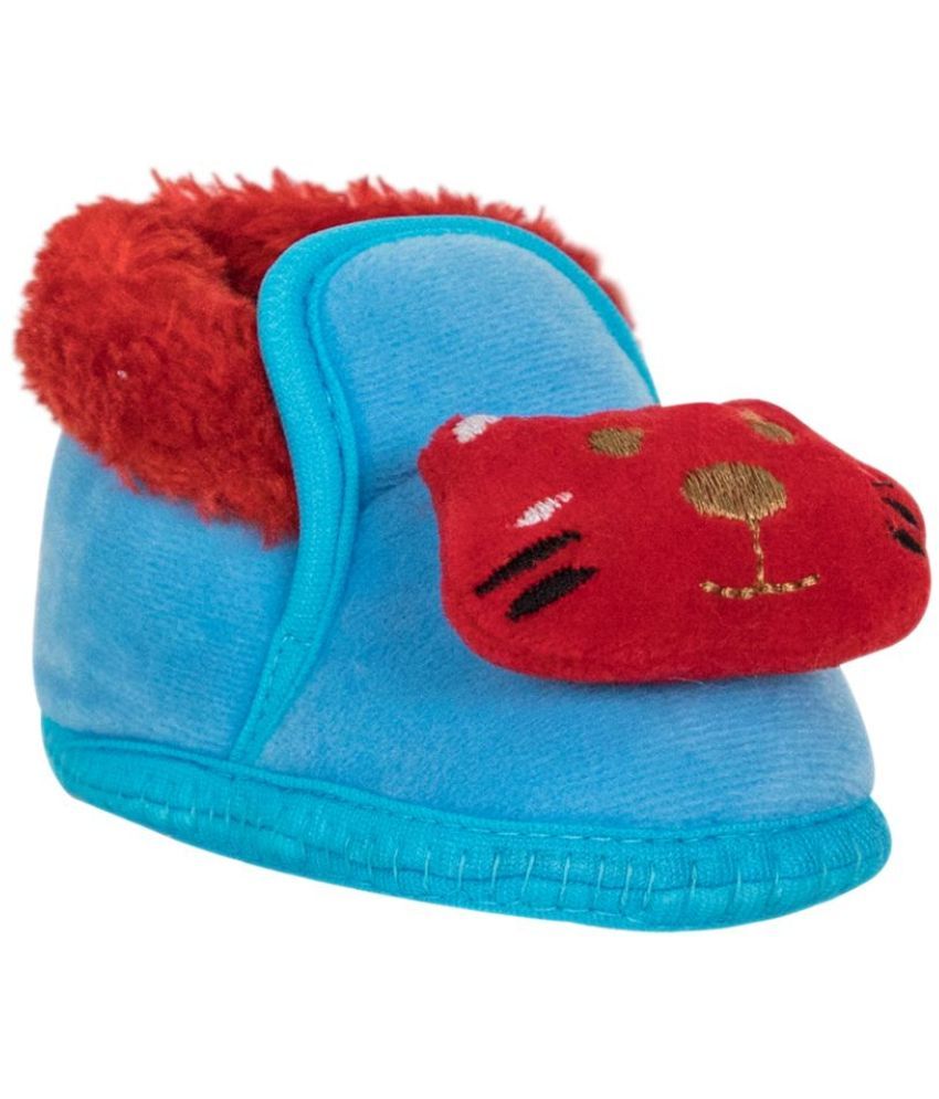     			Neska Moda 6 To 9 Months Baby Boys & Girls Teddy Face Velvet Baby Booties (Blue,Red) -BT801