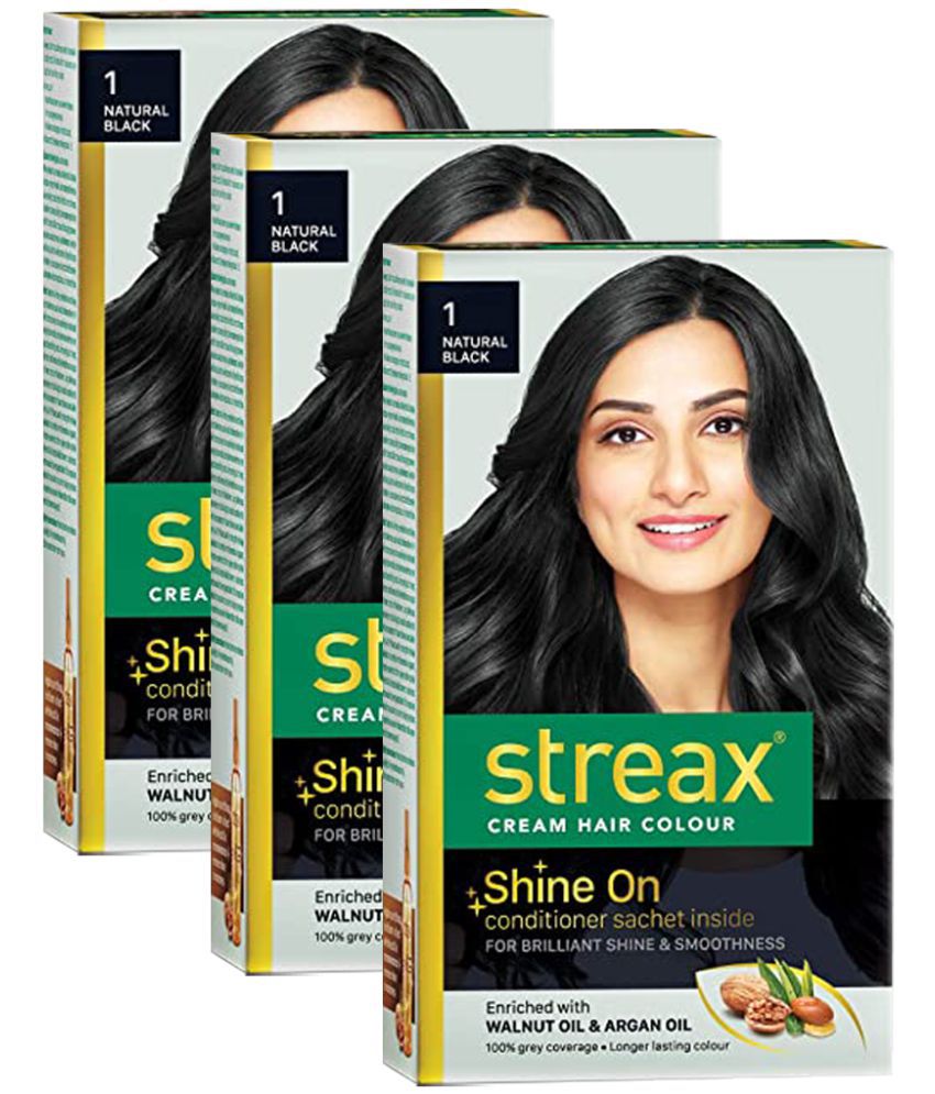 Streax Permanent Hair Color Black Natural Black 120 mL Pack of 3: Buy ...