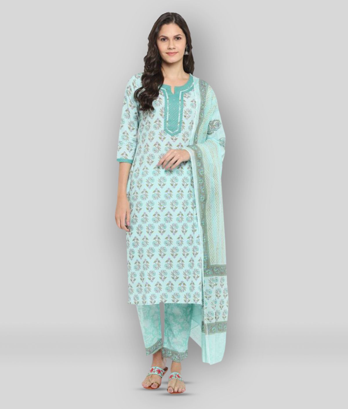     			Vbuyz - Light Blue Straight Cotton Women's Stitched Salwar Suit ( Pack of 1 )