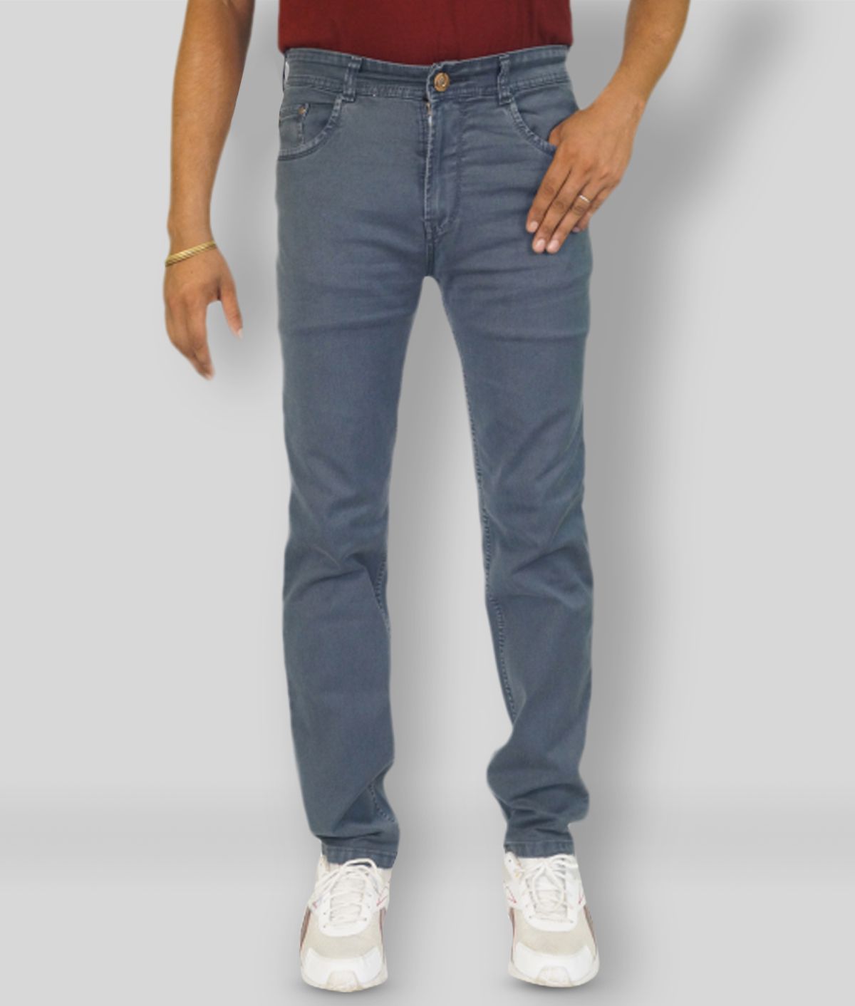 plounge - Grey Cotton Blend Regular Fit Men's Jeans ( Pack of 1 )