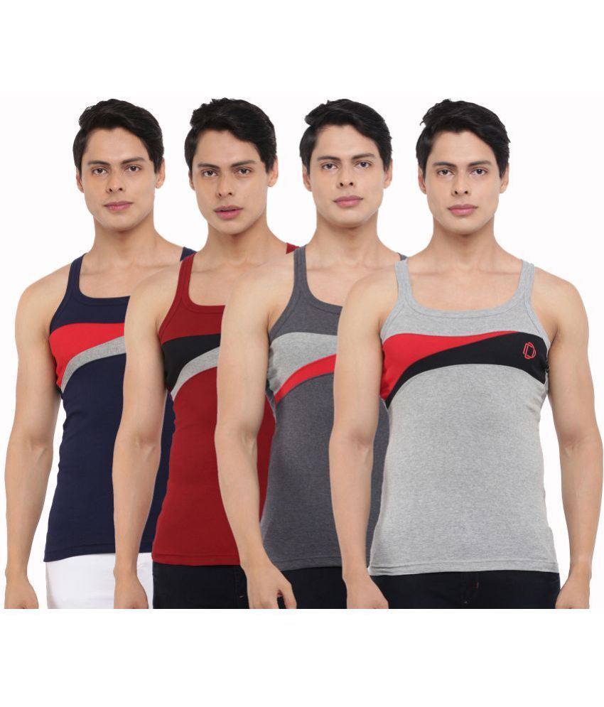     			Pack of 4 Dollar Bigboss Assorted Solid Cotton Blend Men Vest