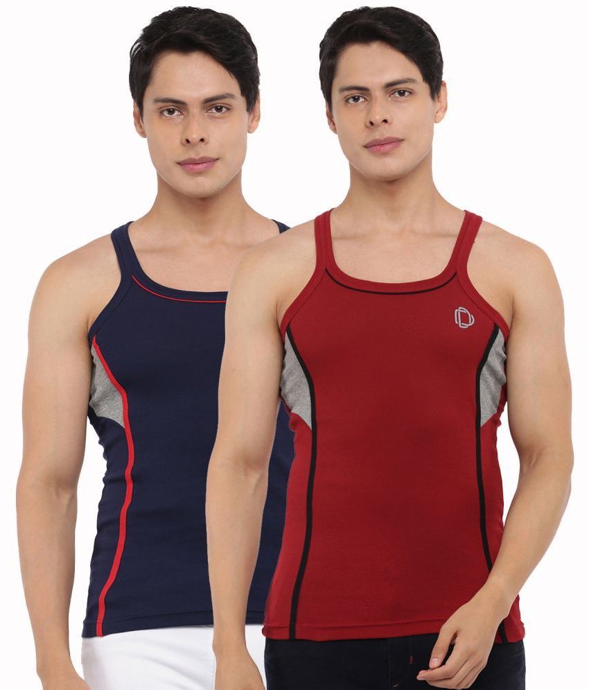     			Pack of 2 Dollar Bigboss Assorted Solid Cotton Blend Men Vest