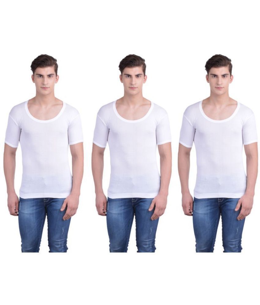     			Dollar Bigboss - White Cotton Blend Men's Vest  ( Pack of 3 )