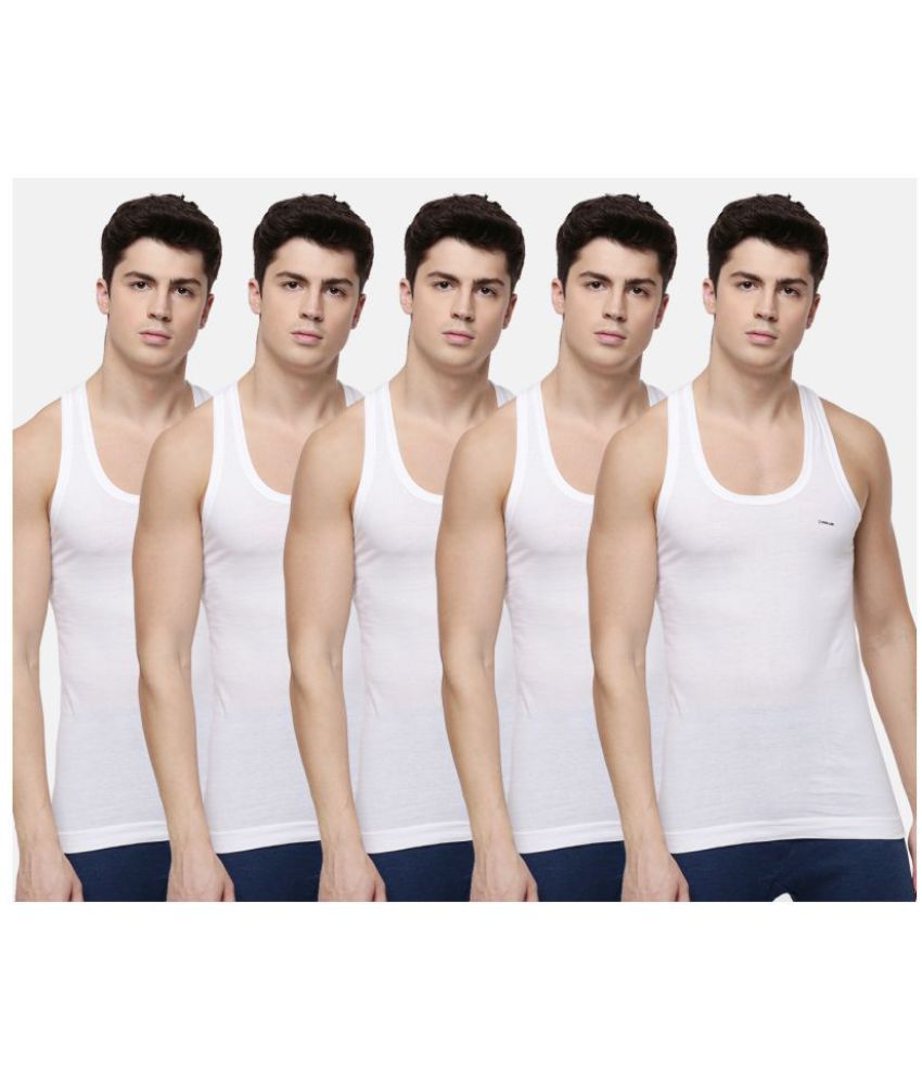     			Dollar Bigboss - White Cotton Blend Men's Vest  ( Pack of 5 )