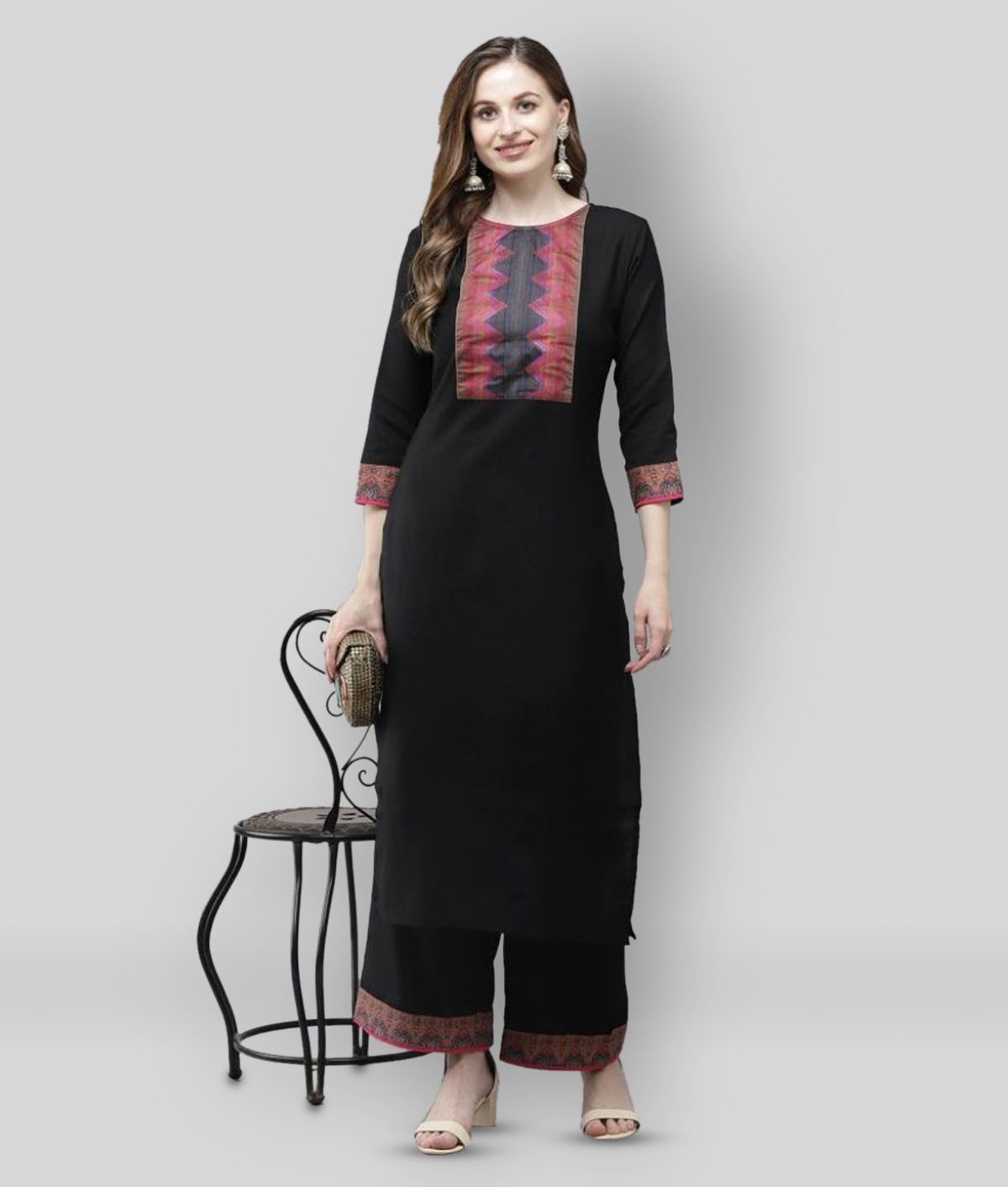     			Estela - Black Straight Cotton Women's Stitched Salwar Suit ( Pack of 1 )