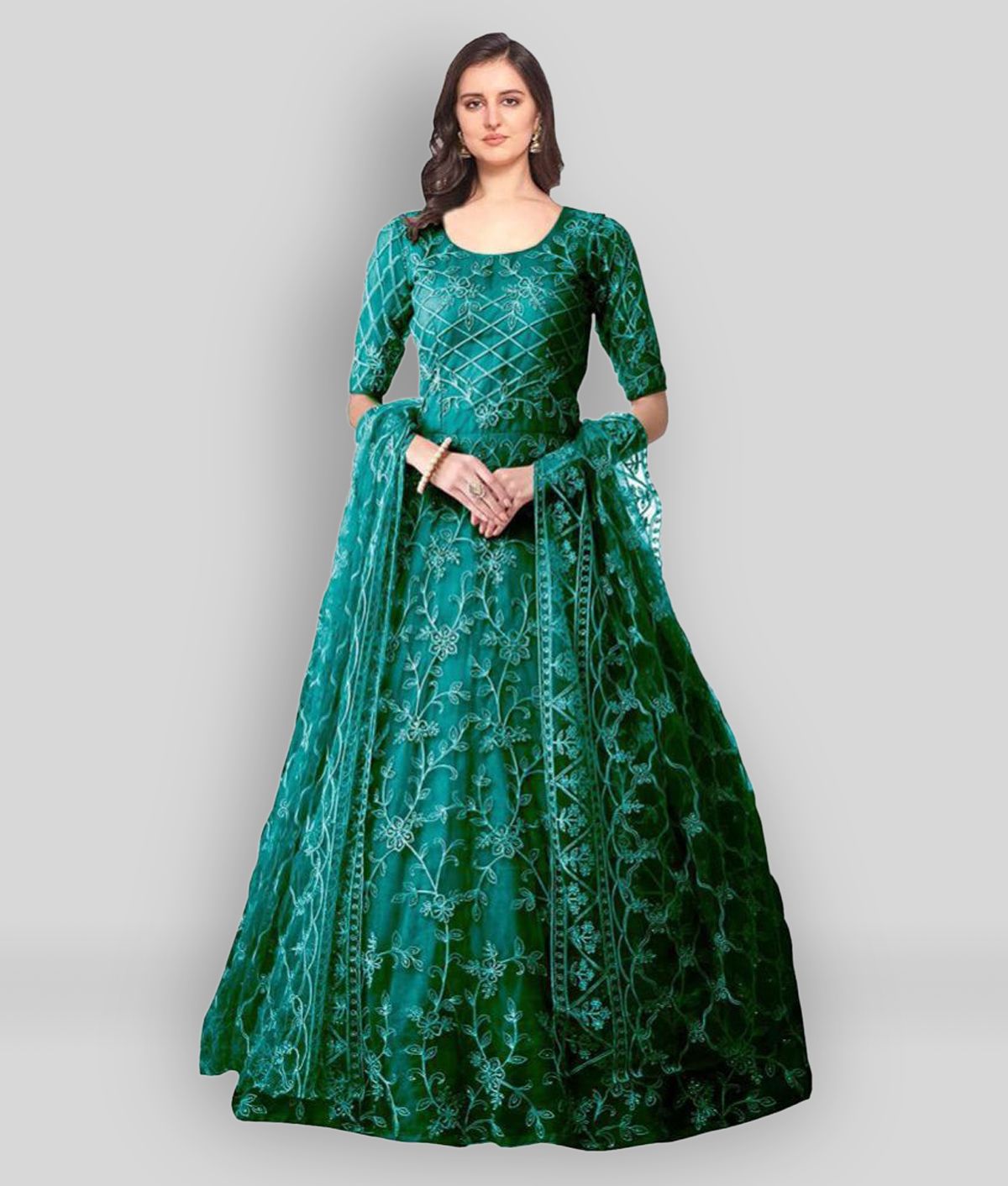     			Estela - Green Anarkali Cotton Women's Stitched Ethnic Gown ( Pack of 1 )