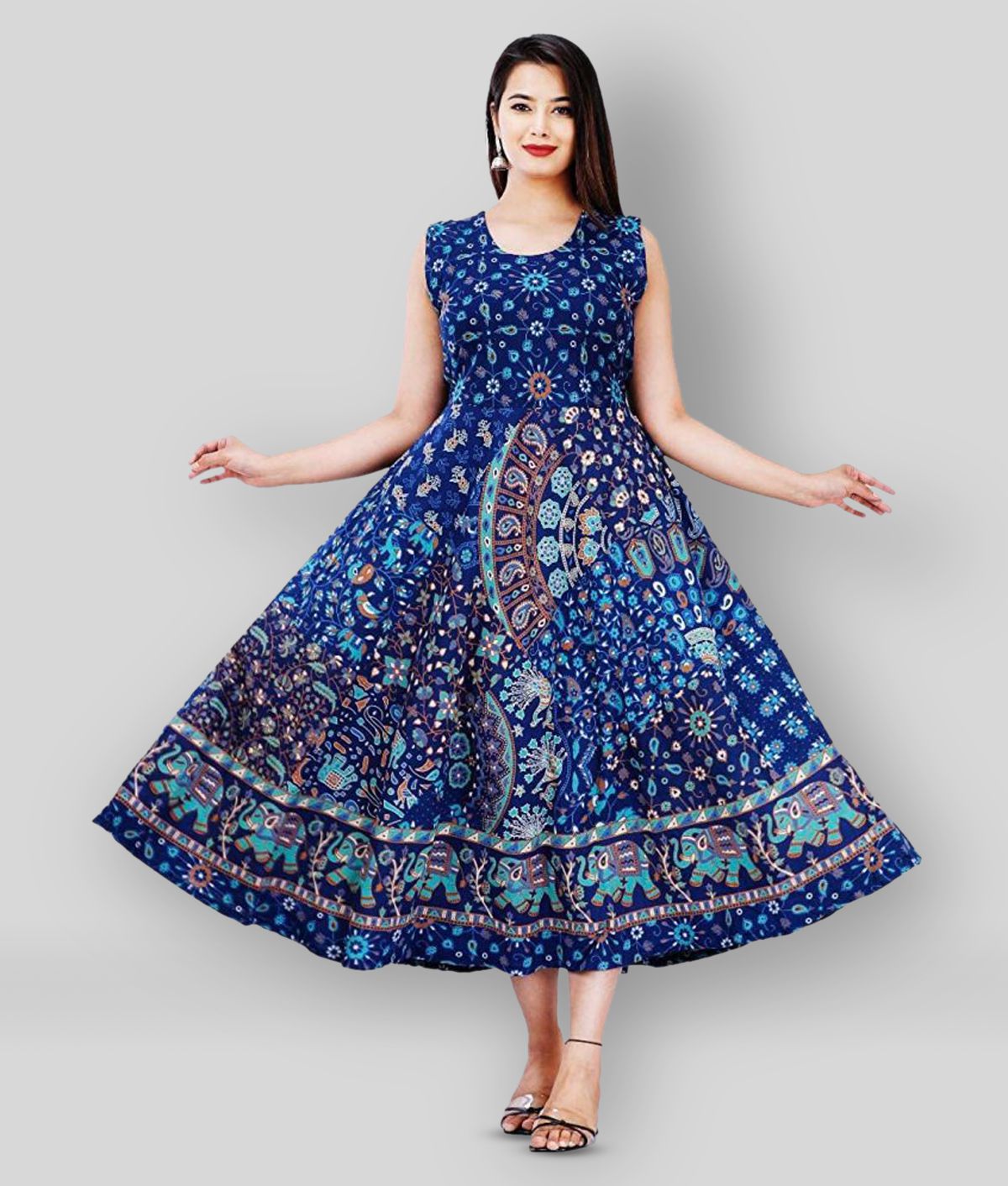     			G4Girl - Blue Anarkali Cotton Women's Stitched Ethnic Gown ( Pack of 1 )