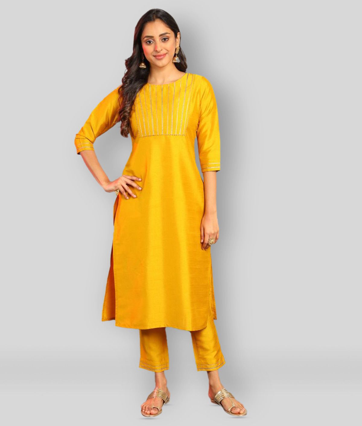     			Janasya - Mustard Straight Silk Women's Stitched Salwar Suit ( Pack of 1 )