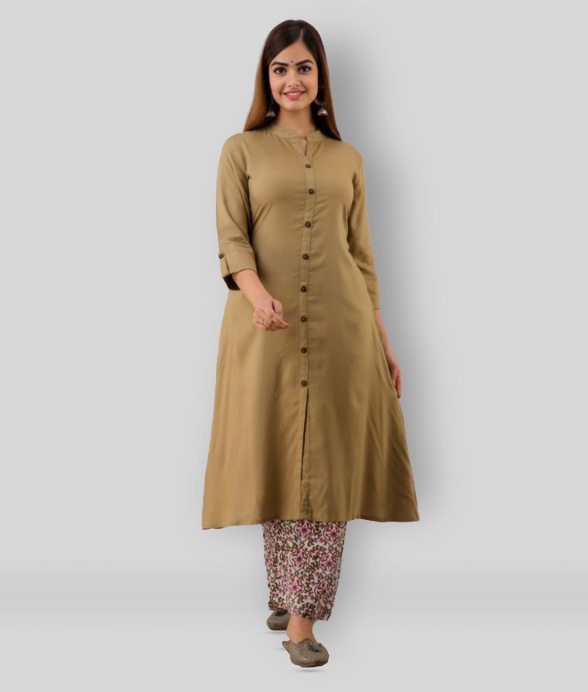 MAUKA - Khaki A-line Rayon Women's Stitched Salwar Suit ( Pack of 1 )