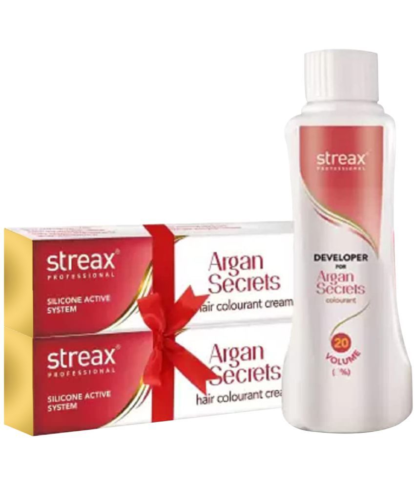 Streax Argan Secrets Permanent Hair Color Brown 4 + 20 Volume developer 430  mL Pack of 3: Buy Streax Argan Secrets Permanent Hair Color Brown 4 + 20  Volume developer 430 mL Pack of 3 at Best Prices in India - Snapdeal