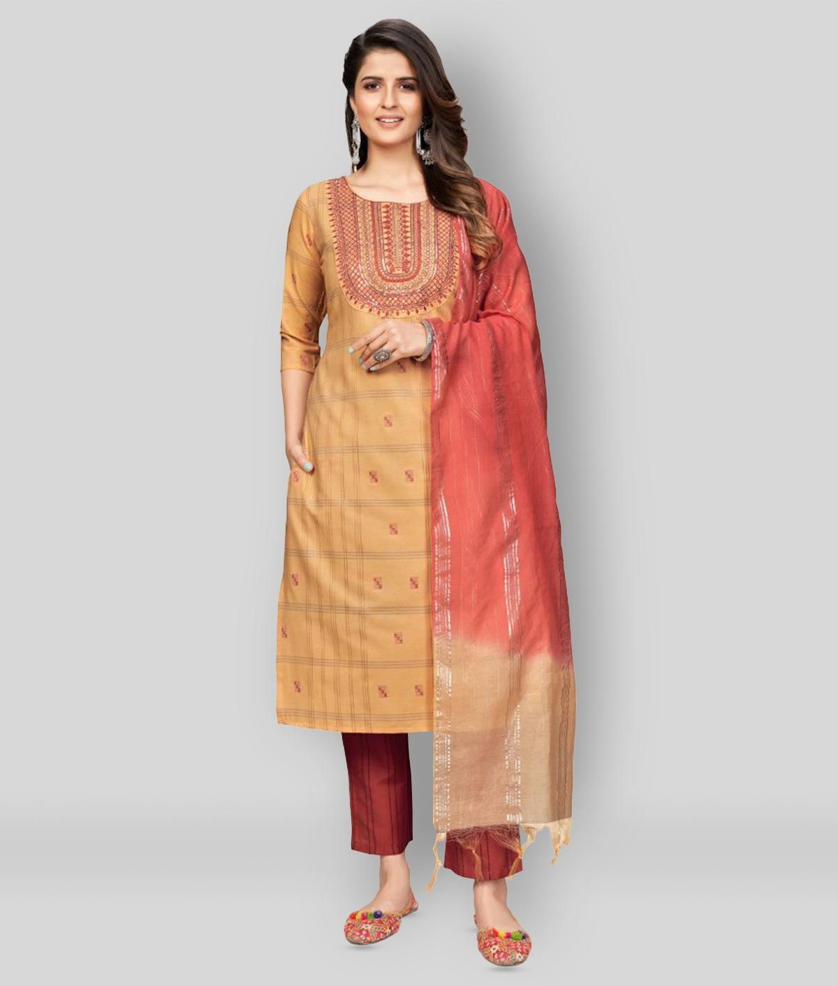     			Vbuyz - Beige Straight Cotton Women's Stitched Salwar Suit ( Pack of 1 )