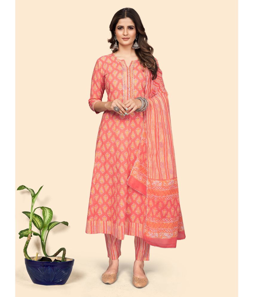     			Vbuyz - Anarkali 100% Cotton Coral Women's Stitched Salwar Suit ( Pack of 1 )