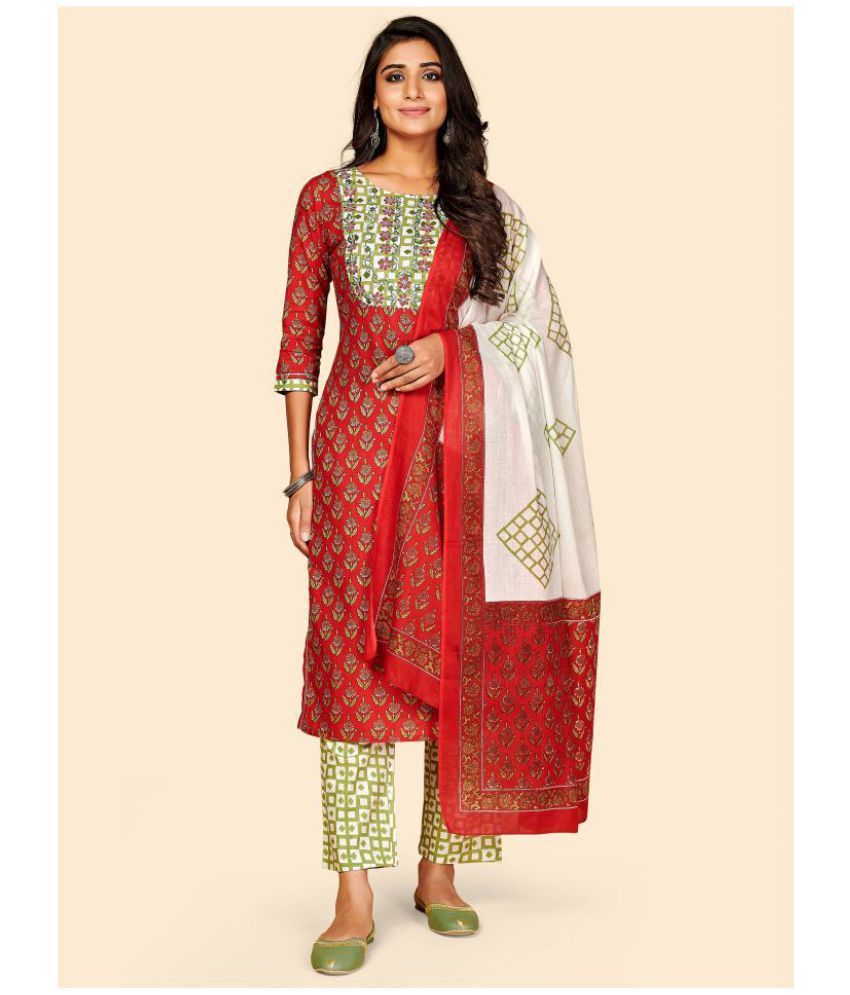     			Vbuyz - Red Straight Cotton Women's Stitched Salwar Suit ( Pack of 1 )