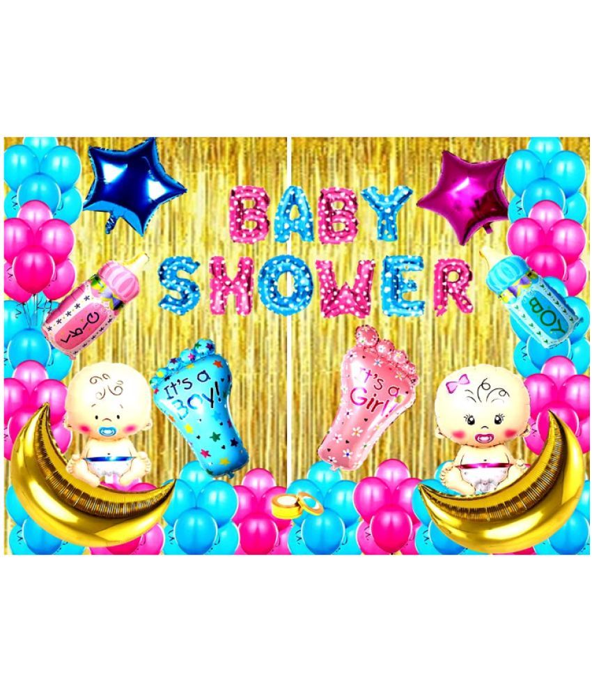 Blooms Mall Baby Shower Decoration Combo Kit Of 63 PcsMulti Colorn