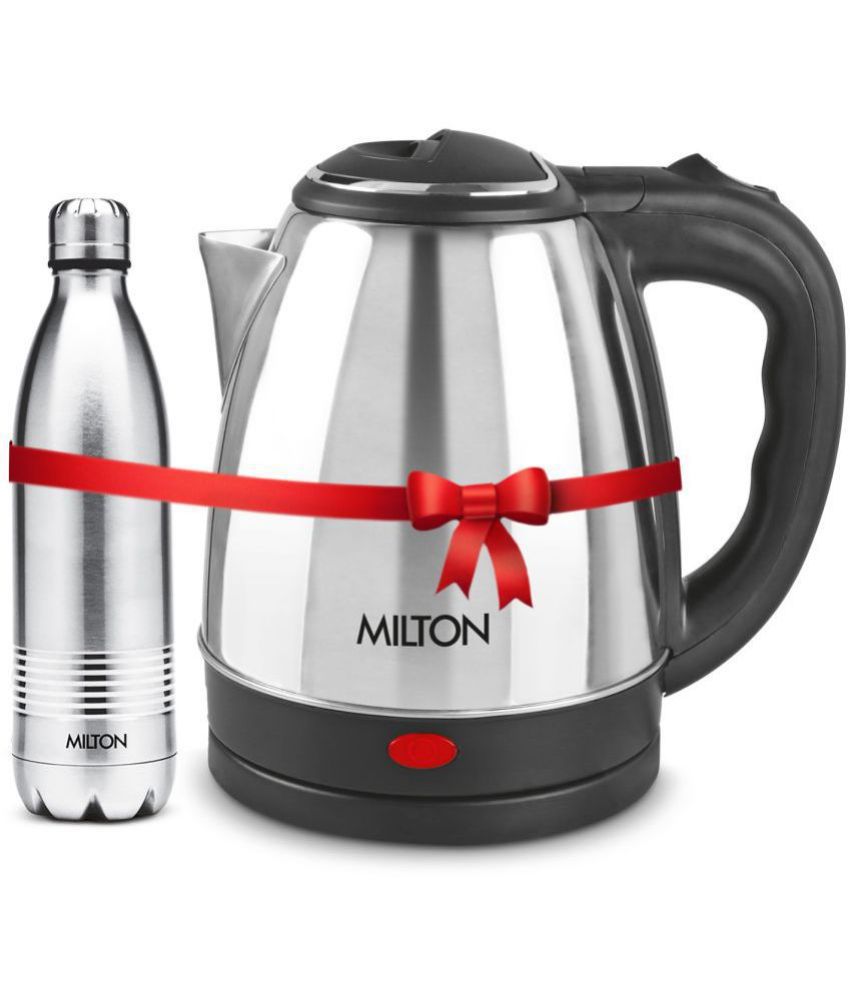 Milton Combo Set Go Electro 2 Ltrs Electric Kettle and Duo DLX 500 ml- Silver Thermosteel Hot or Cold Stainless Steel Water Bottle